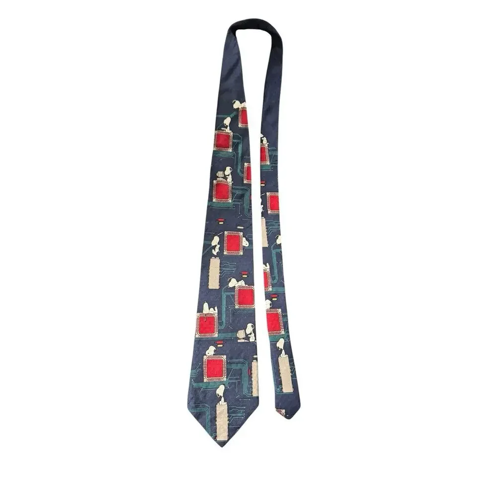 Peanuts Micro Joe Snoopy Circuit Board Computer Novelty Necktie Silk Vintage